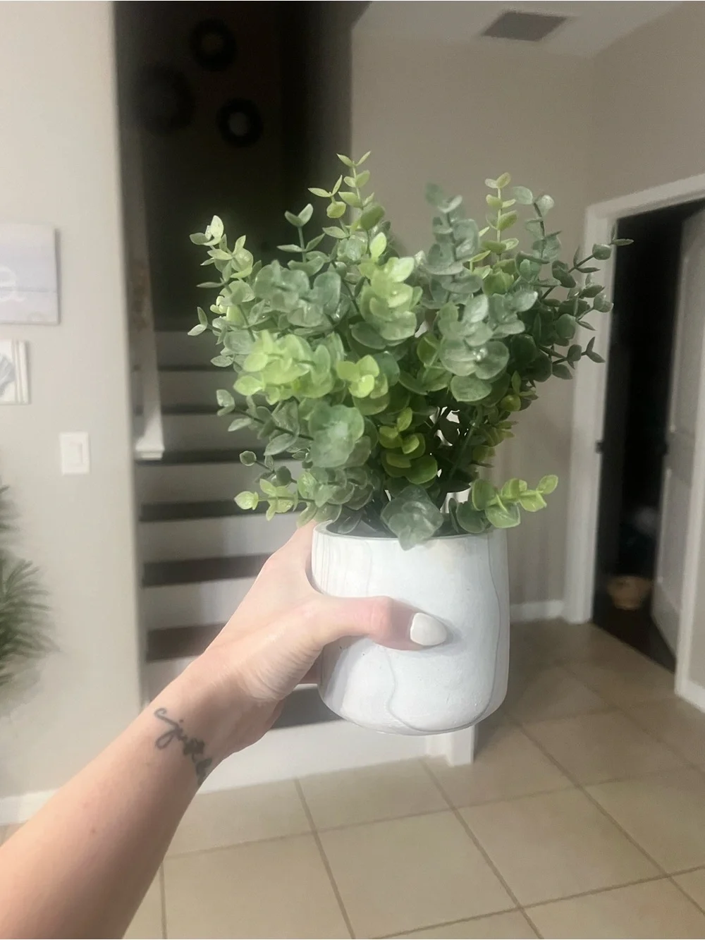 Artificial Eucalyptus Plant in Marble Pot